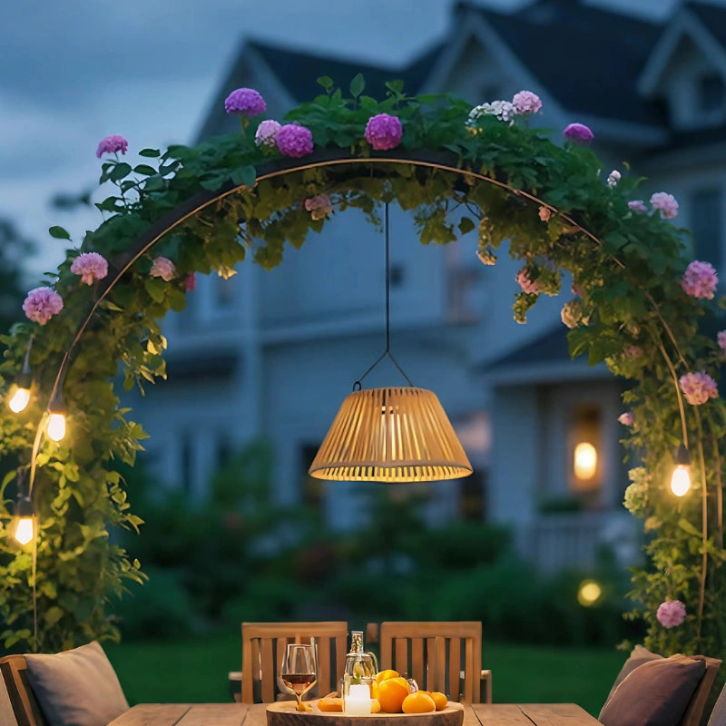 Solar Hanging Garden Lantern With Natural Woven Shade