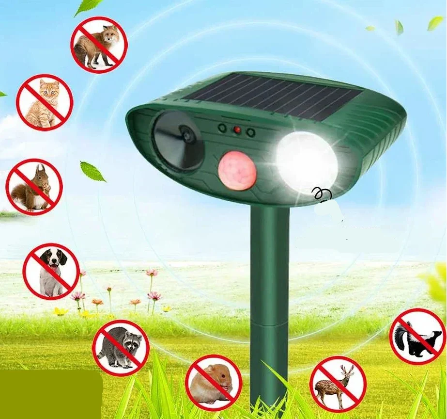Outdoor Solar Ultrasonic Repeller for Animals with Sensor Light