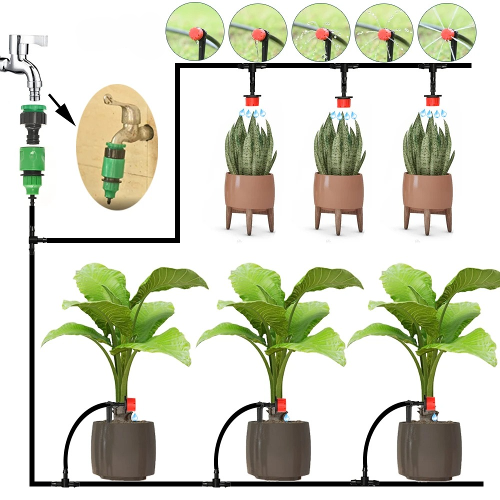 Drip Irrigation System with Automatic Timer for Garden Plants
