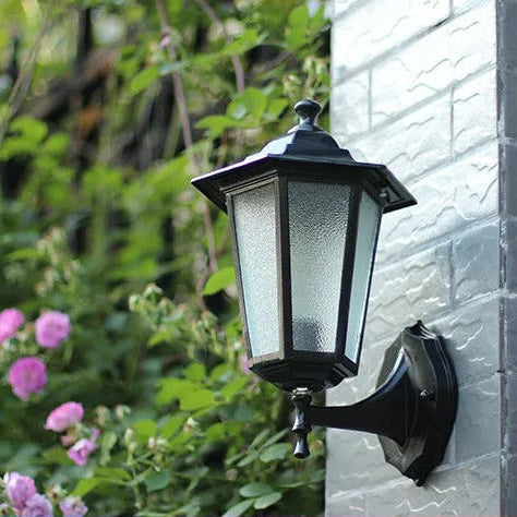 Outdoor Wall Lantern with Motion Sensor and Black Metal Frame