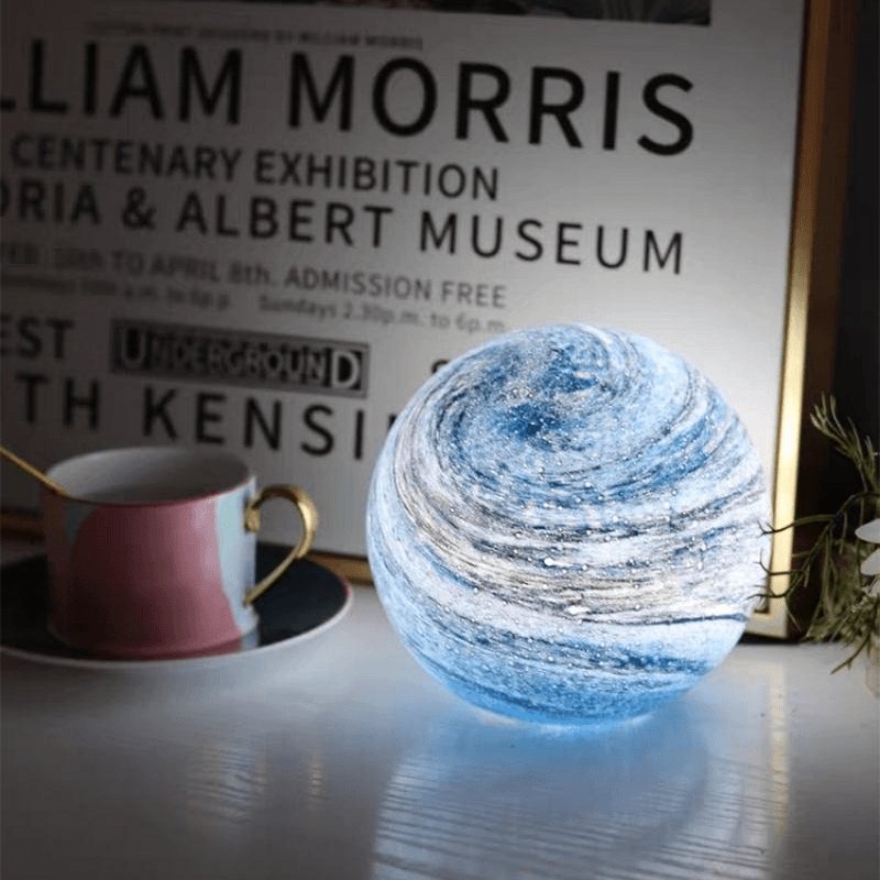 Glass Look Sphere LED Table Lamp with Swirl Pattern Surface