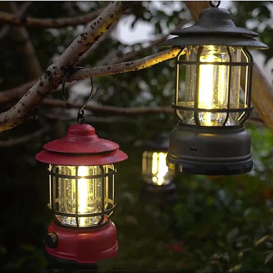 Rechargeable LED Camping Lantern with Hanging Hook and Metal Cage